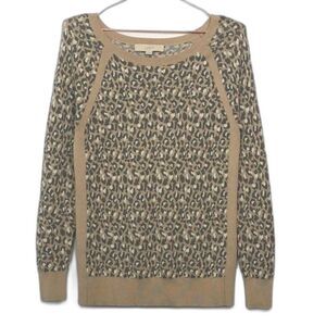 Loft Tan Leopard Scoop Neck Sweater New X-Small